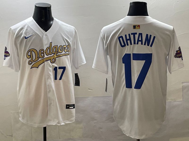 Men Los Angeles Dodgers #17 Ohtani White Champion gold character 2025 Nike MLB Jersey style 33116